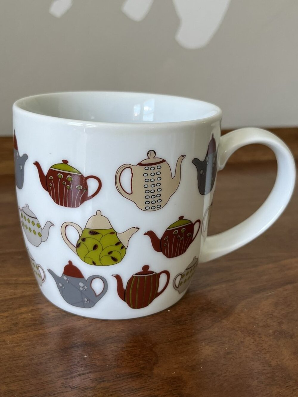 Danica Teapots Design Porcelain Mug Coffee Cup 12 oz Tea Lover Gift Green Gray